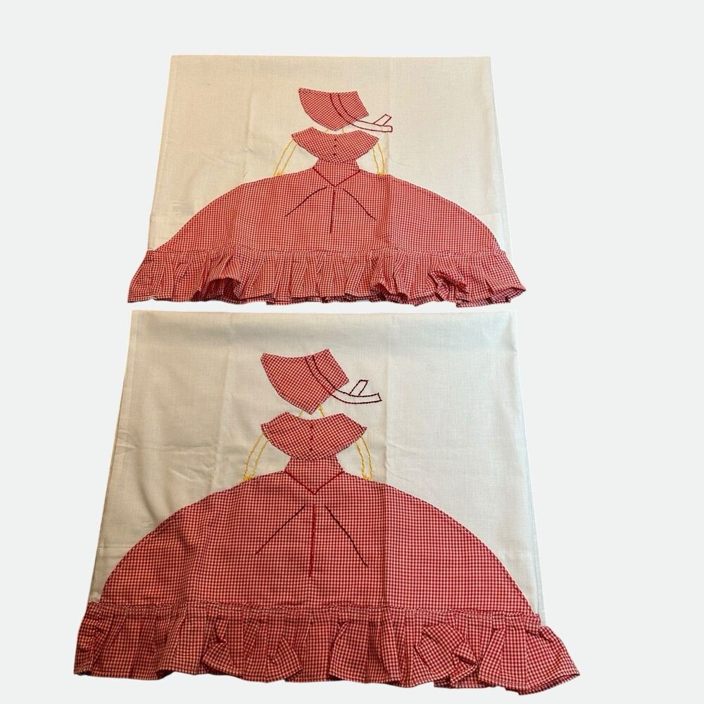 VTG JCPenney Muslin Pillowcases Pair Sunbonnet Sue Southern Belle Cottagecore